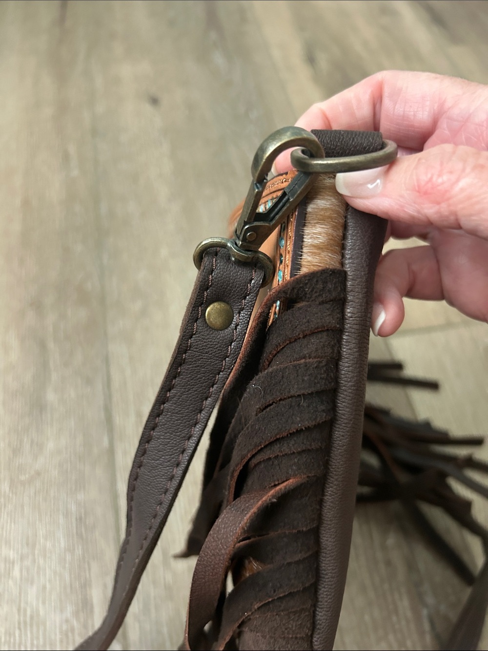 American Darling Hand Tooled Hair On Leather Crossbody Bag Purse Turquoise - Picture 6 of 8